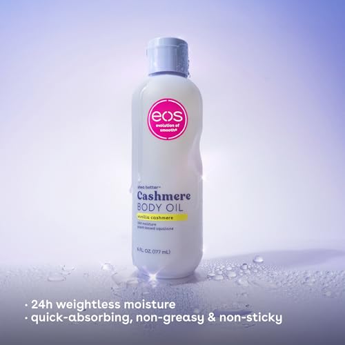 eos Cashmere Body Oil, Vanilla Cashmere, 24 Hour Moisture, Plant-Based Squalane to Soothe, Soften And Smooth Dry Skin, Body Oil, 6 fl oz