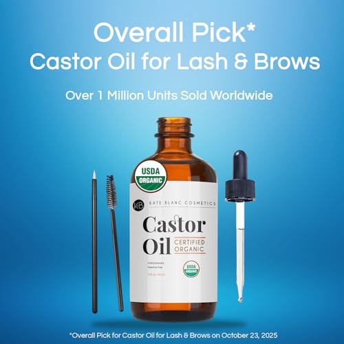 Kate Blanc Organic Castor Oil 2oz | 100% Pure, Cold Pressed & Hexane-Free | Hair Growth, Lash & Brow Serum for Thicker Eyelashes & Eyebrows