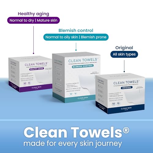 Clean Skin Club Clean Towels XL® – 100% Biobased Disposable Face Towelettes, Eczema-Friendly, Makeup Remover, 30 Count (3 Packs)