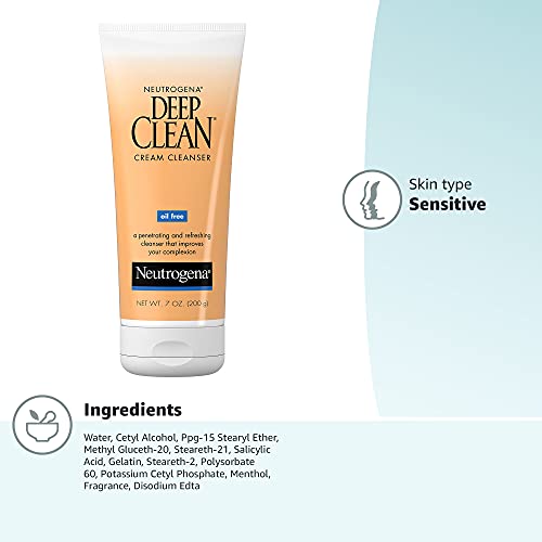 Neutrogena Deep Clean Daily Facial Cleanser with BHA – Removes Dirt, Oil & Makeup, Alcohol-Free, Oil-Free, Non-Comedogenic, 7 fl oz
