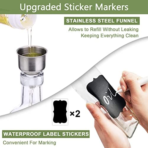 Leaflai 2-Piece Glass Olive Oil & Vinegar Dispenser Set – 500ml Bottles with Stainless Steel Pourers, Labels, Brush & Funnel for Kitchen