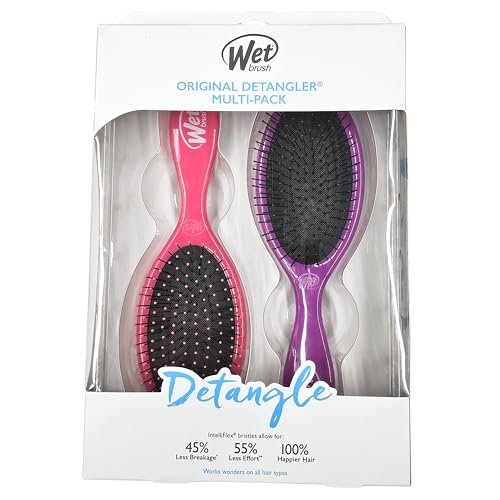 Wet Brush Original Detangler 2 Pack (Pink & Purple) – Tangle-Free Hair Brush for Wet & Dry Use, Soft Bristles for All Hair Types