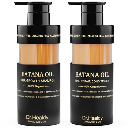 Dr. Healdy Batana Oil Shampoo & Conditioner Set – Hair Growth & Thickening, Hydrating, Sulfate-Free, Fights Hair Loss & Clarifies Scalp, 6.8 Fl Oz×2