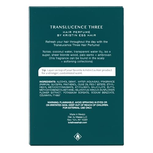 Kristin Ess Hair Perfume Translucence Three – Tropical Hair Mist with Coconut, Lily & Palo Santo – Refreshes, Deodorizes & Adds Shine, 2.5 fl oz