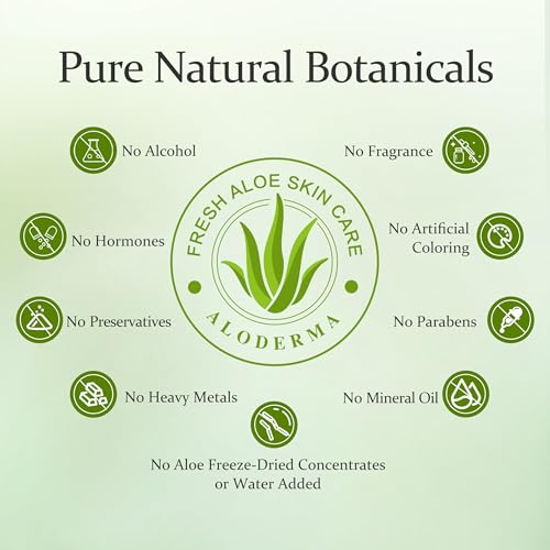 Aloderma 99% Organic Aloe Vera Gel – 17.6oz Pump, Freshly Harvested in 12 Hours, Lightweight, Non-Sticky, Soothes Sunburn, Face & Hair