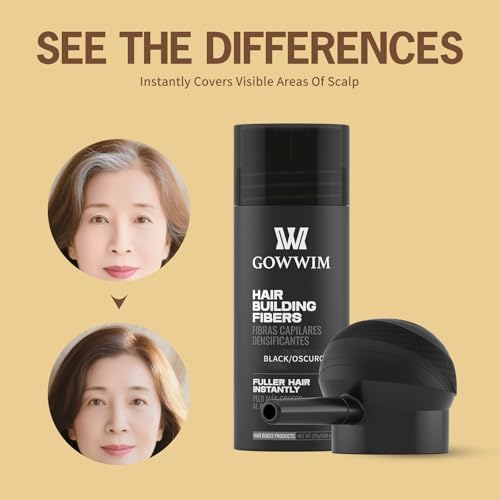 gowwim Hair Thickening Fibers 2-in-1 Kit Keratin Building Fibers, Spray Applicator & Hold Spray - Instantly Volumize Sparse Areas (Black)