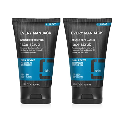 Every Man Jack Gentle Exfoliating Face Scrub for Men, Jojoba Beads & Hyaluronic Acid, Revives & Moisturizes Skin, 4.2 oz Twin Pack