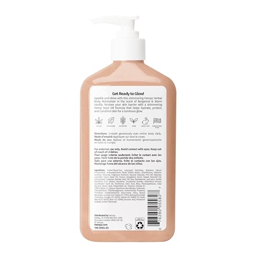 Hempz Glow Getter Body Lotion, Hydrating Moisturizer with Shimmer, 17 oz.