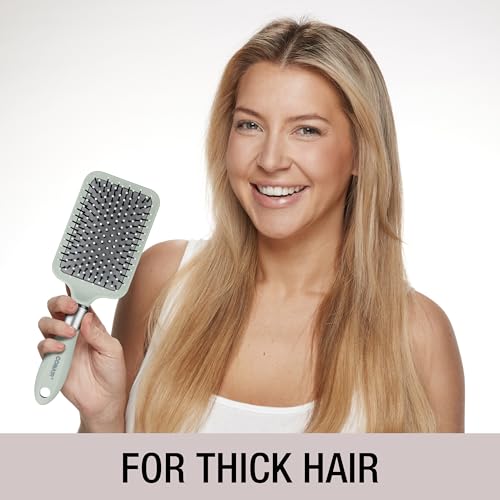 Conair Velvet Touch Paddle Cushion Hair Brush – Detangling Brush for Curly or Straight Hair – Soft Grip Handle – Unisex, Sage Green