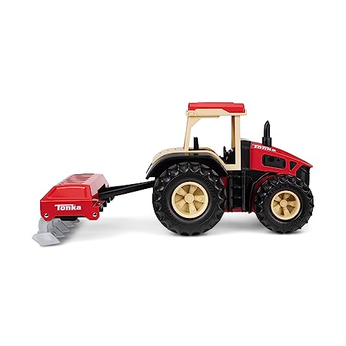Tonka Steel Classics Farm Tractor & Plow – Red Steel & Plastic Toy Truck for Toddlers 3+, Boys & Girls, Birthday & Holiday Gift