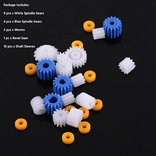 Walfront 26pcs Plastic Spindle Gear Set for DIY Models, Robots & Cars – Assorted Shafts 2-4mm, White & Blue Gears