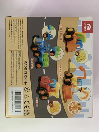 Coogam 4-Pack Friction Powered Construction Vehicles Toy Set – Push & Go Tractor, Bulldozer, Cement Mixer & Dumper for Kids