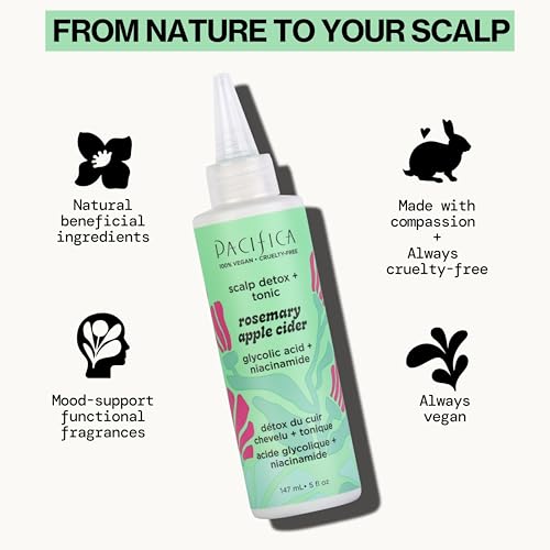 Pacifica Scalp Detox Tonic – Rosemary & Apple Cider Vinegar Exfoliating Scalp Treatment with Salicylic Acid, Clarifying Vegan Pre-Shampoo Cleanser, 5 oz