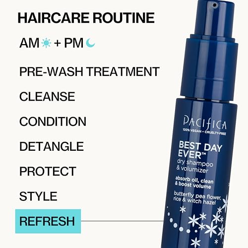 Pacifica Dry Shampoo Powder – Waterless Refresh & Instant Volumizer, Adds Texture, Absorbs Oil, Non-Aerosol, Vegan & Dermatologist Tested