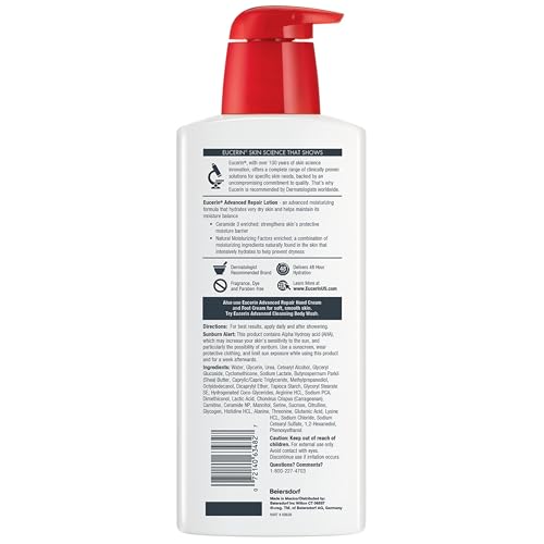 Eucerin Advanced Repair Body Lotion for Very Dry Skin, Unscented Lotion Formulated with Ceramides, 16.9 Fl Oz Bottle