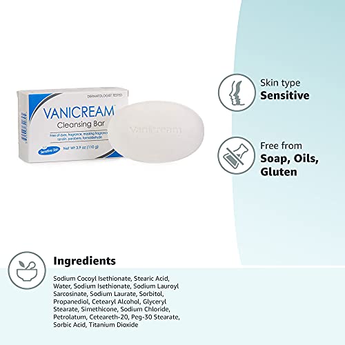 Vanicream Cleansing Bar | Fragrance, Gluten and Sulfate Free | For Sensitive Skin | Gently Cleanses and Moisturizes | 3.9 Ounce | Pack of 12