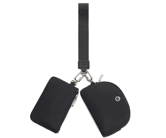 WSRYDJDL Mini Zip Around Wristlet Wallet for Women Detachable Dual Pouch Wristlet Portable Coin Pocket Keychain Small Purse (Black+Black)