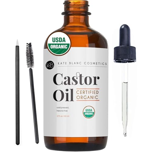 Kate Blanc Organic Castor Oil 2oz | 100% Pure, Cold Pressed & Hexane-Free | Hair Growth, Lash & Brow Serum for Thicker Eyelashes & Eyebrows