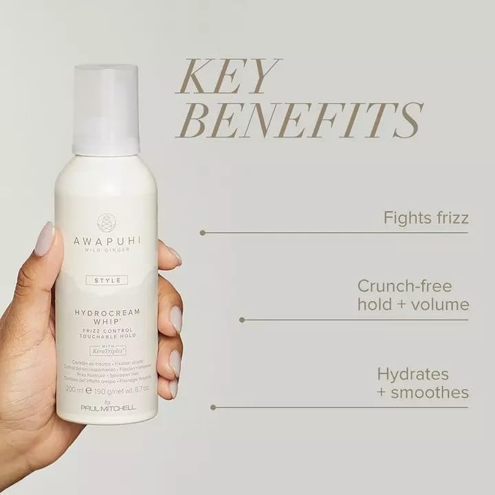 Awapuhi Wild Ginger by Paul Mitchell HydroCream Whip Mousse, Frizz Control, Touchable Hold, For All Hair Types, 6.7 oz.