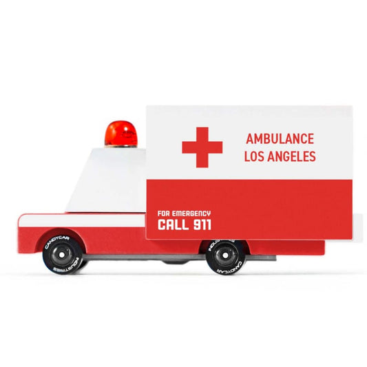 CANDYCAR® Wooden Diecast Collection - Ambulance Van, Premium Handcrafted Beech Wood Toy Car