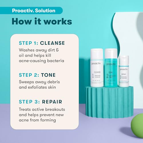 Proactiv 3-Step Acne Treatment Kit – Benzoyl Peroxide Face Wash, Exfoliating Toner & Spot Treatment for Face & Body, 30-Day Care