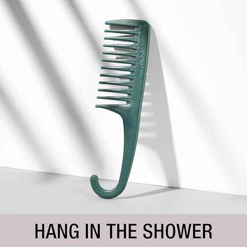 CONAIR Detangle & Smooth Shower Comb with Hook - hair comb for men and women - detangling and parting comb - Teal Green