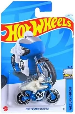 Hot Wheels 1966 Triumph Tiger 100 Motorcycle, 1:64 Scale, Blue