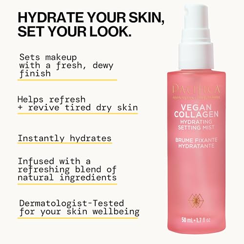 Pacifica Beauty Vegan Collagen Hydrating Setting Mist – Dewy, Illuminating Makeup Primer with Vegan Collagen & Squalane for Radiant, Soft-Focus Glow