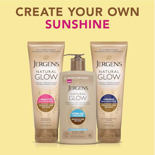 Jergens Natural Glow Hydra Gel Moisturizer with Hyaluronic Acid – Hydrating Self Tanner for Fair to Medium Skin, Fragrance-Free, 8.3 fl oz