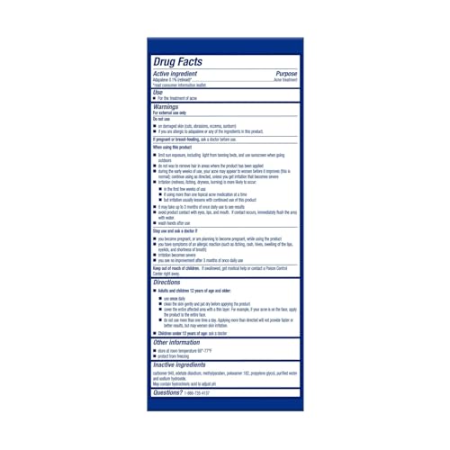 Differin Adapalene 0.1% Acne Treatment Gel – 30-Day Supply, Gentle Retinoid for Sensitive, Acne-Prone Skin, 15g Pump