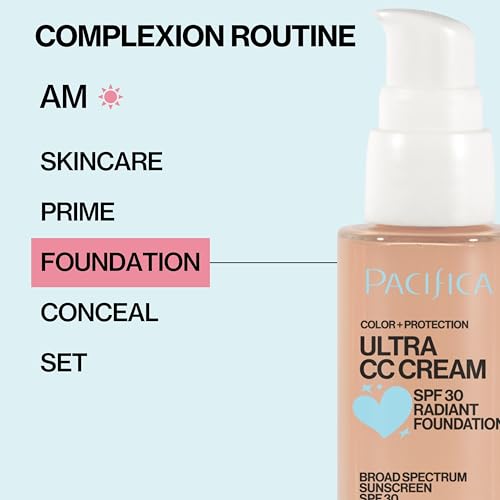 Pacifica Ultra CC Cream Radiant Foundation SPF 17 - Warm-Light – Medium Coverage Color Correcting Cream, Dewy Finish, Mineral SPF, 1 oz
