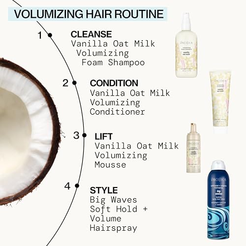 Pacifica Beauty Big Waves Coconut, Vanilla & Sea Salt Hairspray, Controls Frizz & Adds Volume, Designed for Wavy Hair, Vegan & Cruelty-Free, 6 Fl Oz