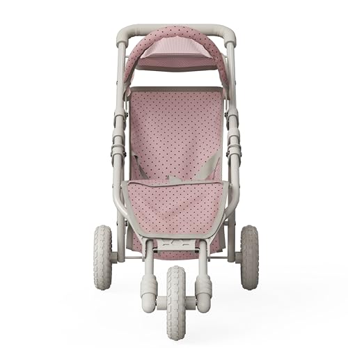 Olivia's Little World Doll Jogging-Style Stroller with Canopy, Storage Underneath, Pink and Cream and Gray