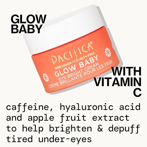 Pacifica Glow Baby Vitamin C Eye Cream – Brighten Dark Circles & Puffiness, Caffeine Infused, Fragrance-Free, Clean Vegan, 0.5 oz
