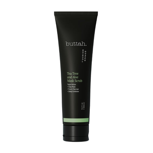 Buttah Skin Tea Tree & Aloe Exfoliating Scrub 3oz – Multi-Tasking Cleanser with Kaolin Clay & Tea Tree Oil, Natural Skin Care, Black-Owned