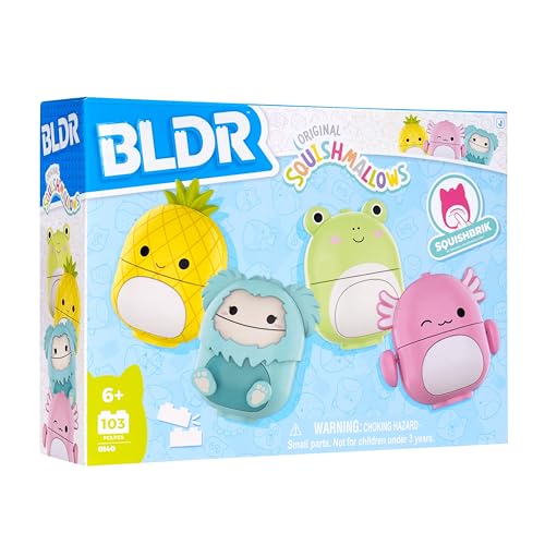 BLDR Squishmallows Buildable Figure Multipack – Maui Pineapple, Joelle Bigfoot, Wendy Frog & Archie Axolotl – Collectible Toy Set for Kids 8+