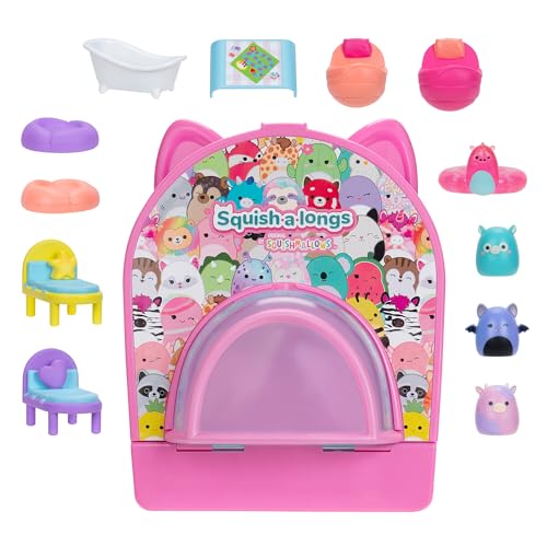 Squish-a-longs Party Pack On-The-Go Playset - Series 1 - Three 1” Mini-Squish with 9 Furnishings - Collect, Trade, & Play