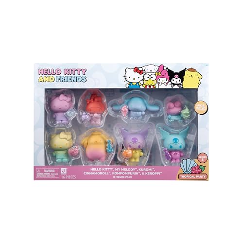 Jazwares Hello Kitty and Friends Ombre Tropical Party, 2” Figure 8-Pack - Removable Accessories - Officially Licensed Sanrio Product from Ages 6+