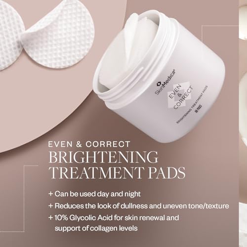 SkinMedica Even & Correct Brightening Treatment Pads – 10% Glycolic Acid Exfoliating Face Pads, Retinol-Free, Alcohol-Free, Hydroquinone-Free, 60 Ct