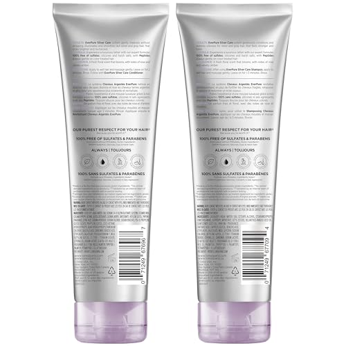 L'Oreal Paris EverPure Silver Care Sulfate Free Shampoo and Conditioner Set, Nourishing Vegan Formula with Peptides for Brightening Gray Hair, 1 Kit