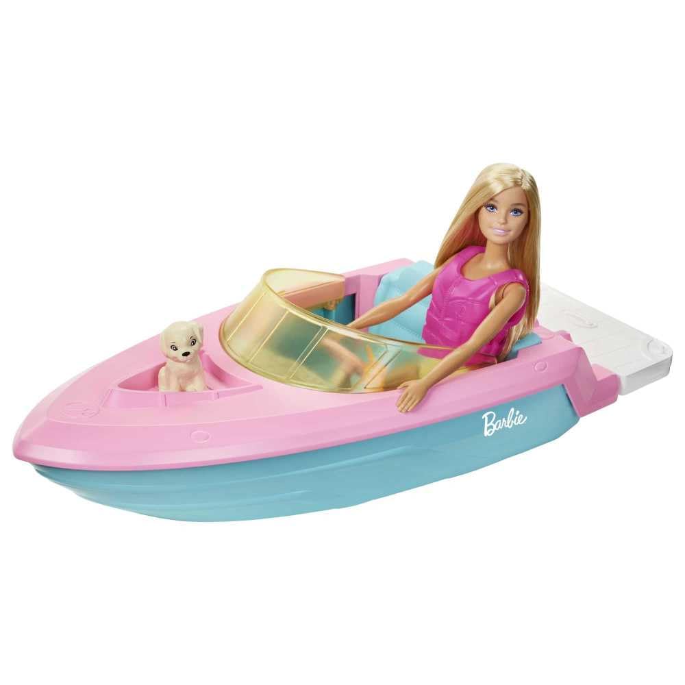 Barbie Doll and Boat Playset with Pet Puppy, Life Vest and Accessories, Fits 3 Dolls & Floats in Water, Gift for 3 to 7 Year Olds