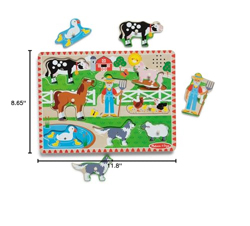 Melissa & Doug Old MacDonald’s Farm Sound Puzzle – 8-Piece Wooden Peg Puzzle with Light-Activated Music, Learning Toy for Toddlers Ages 2+