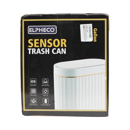 ELPHECO Automatic Motion Sensor Trash Can - 2 Gallon Slimline for Bathroom, Bedroom, Kitchen, Office - White with Gold Trim
