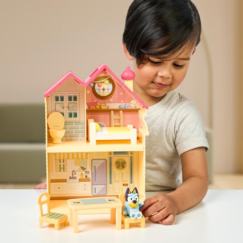 Bluey Mini Home Playset with Carry Handle – Compact House, 3 Rooms (Kitchen, Bedroom, Bathroom) + Figure & 5 Play Pieces