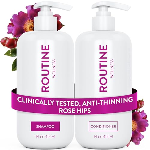 Routine Wellness Anti-Thinning Shampoo & Conditioner Set with Biotin & DHT Blocker – For Thinning Hair, Hair Loss & Growth – Rose Hips, Pack of 2