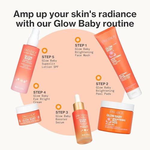 Pacifica Glow Baby Brightening Peel Pads – 10% AHA & BHA Exfoliating Face Pads with Glycolic & Salicylic Acid, Smooth Skin, 60 Ct