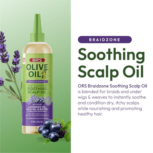 ORS Olive Oil Braidzone Soothing Scalp Oil with Lavender, Acai & Biotin for Nourishment 4.3 oz