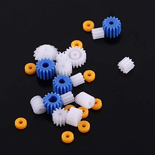 Walfront 26pcs Plastic Spindle Gear Set for DIY Models, Robots & Cars – Assorted Shafts 2-4mm, White & Blue Gears