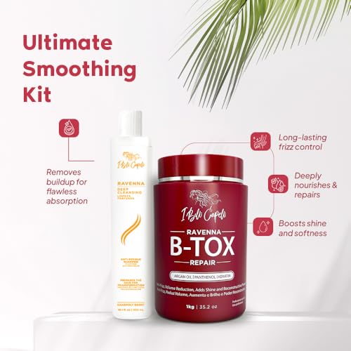 I Belli Capelli Ravenna Hair Treatment Kit – B-tox Hair Mask 1kg & Anti-Residue Shampoo 300ml – Deep Repair & Clarifying Set for Smooth, Long-Lasting Results