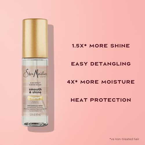 SheaMoisture Coconut & Hibiscus Smooth & Shine Oil 3.3 fl oz – Softens, Hydrates & Adds Shine with Manketti & Coconut Oil, Lightweight Hair Oil